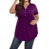 Women's Solid Color Large Size  V Neck Button-Up Top Casual Short Sleeve Flowy Top