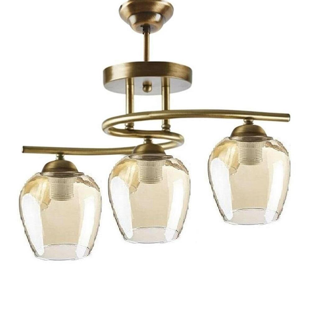 Tumbled Case Honey Glass Triple Chandelier