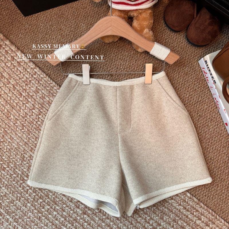 Women's Thickened Woolen High-Waisted Wide-Leg A-Line Shorts - Autumn/Winter 2025