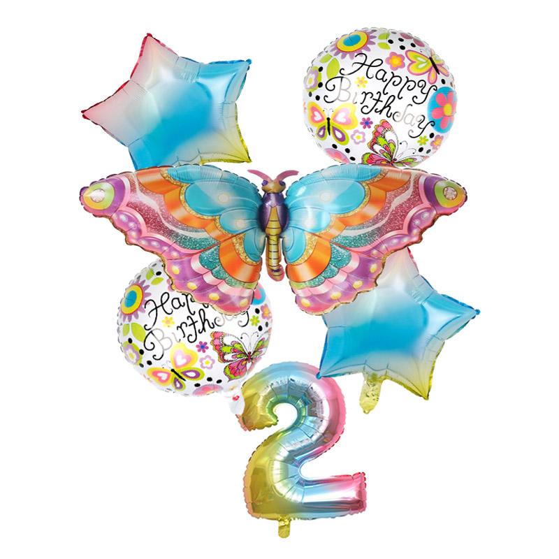 6 шт. набор из фольгированных воздушных шаров в виде бабочек, розовые, синие, разноцветные бабочки, 32-дюймовые воздушные шары с цифрами, товары для декора вечеринки по случаю дня рождения ребенка