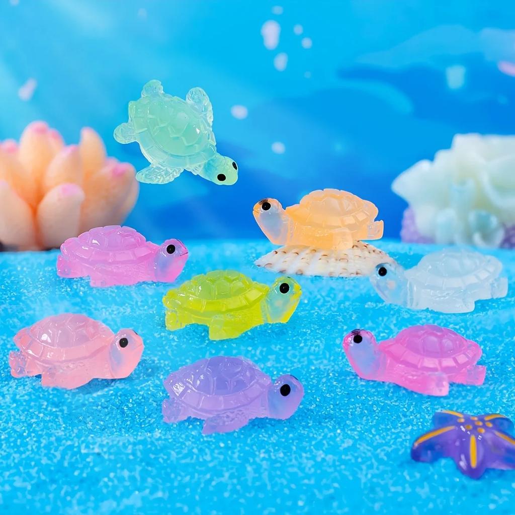 10pcs Luminous Small Turtle Ornaments Micro Landscape Ornament DIY Resin Craft Color Mixed