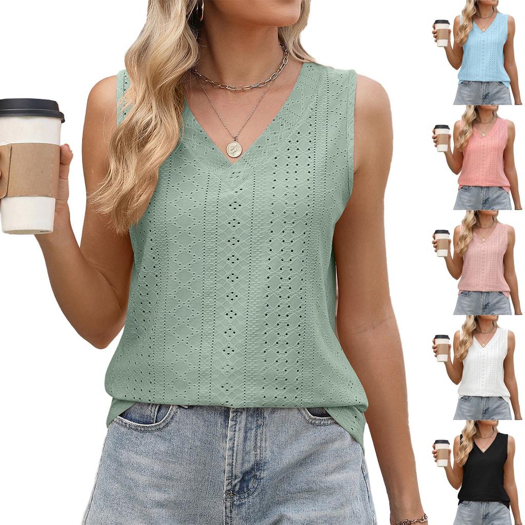 Women's Fashion Solid Color V Neck Loose Base Vest T-shirt Top