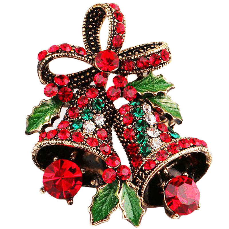 Christmas Vintage Bells Brooch Xmas Tree Shape Pins For Women Men Colorful Rhinestones New-Year Jewelry Garment Accessories