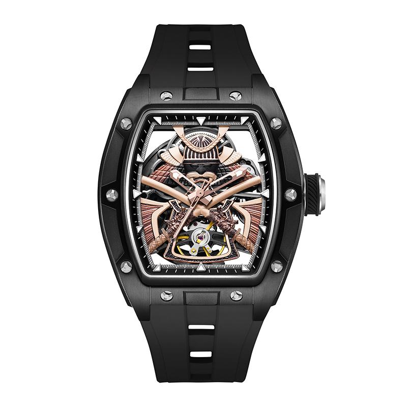 SHOGUN watch Japanese Samurai Mechanical Watch Tourbillon Automatic Wristwatch Steel Case Hollow Tonneau Dial Good Quality Watch