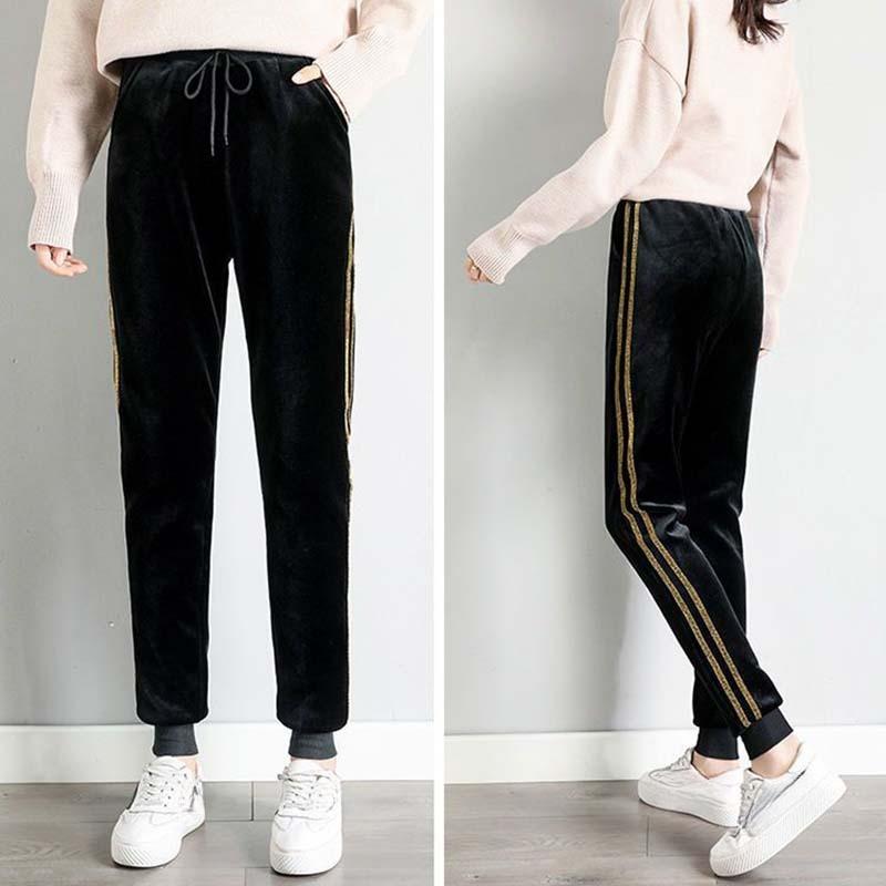 Женские утолщенные бархатные спортивные брюки, зимние модные теплые свободные повседневные плюшевые брюки