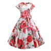 Women's Clothing Is Hot In Summer, Retro Crew Neck Bag, Sleeves, Waist Straps, Slim-fit Printed Pendulum Dress.