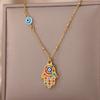 Zircon Evil Eye Pendant Necklace For Women Stainless Steel Vintage Turkish Eye Fatima Hand Choker Collar New In Goth Emo Jewelry