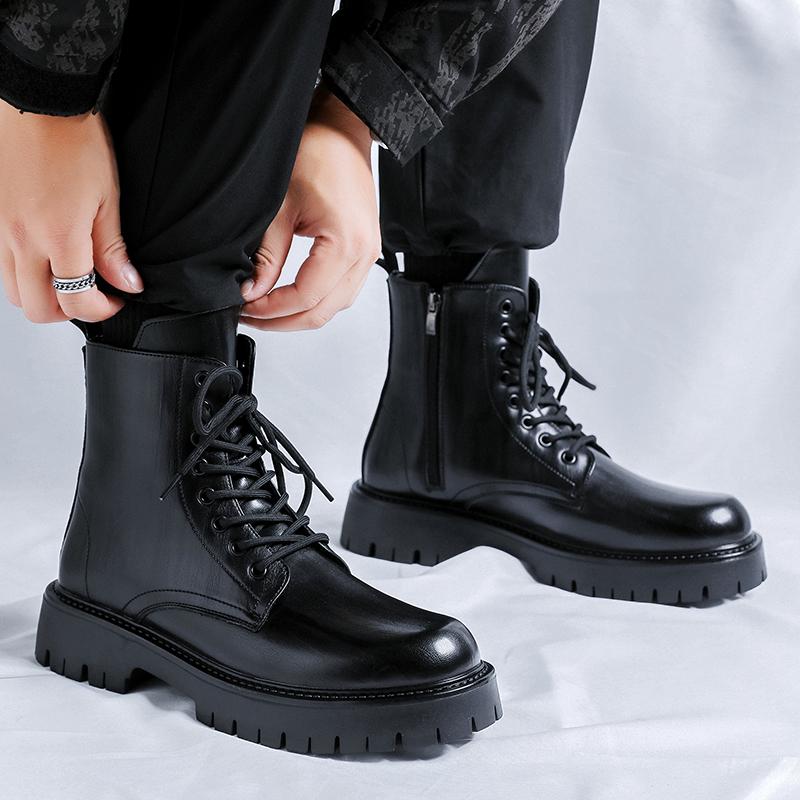 Модная мужская обувь из натуральной кожи с металлической молнией, мужские мотоциклетные ботинки на шнуровке, повседневные ботильоны, теплые зимние ботинки с плюшевым мехом