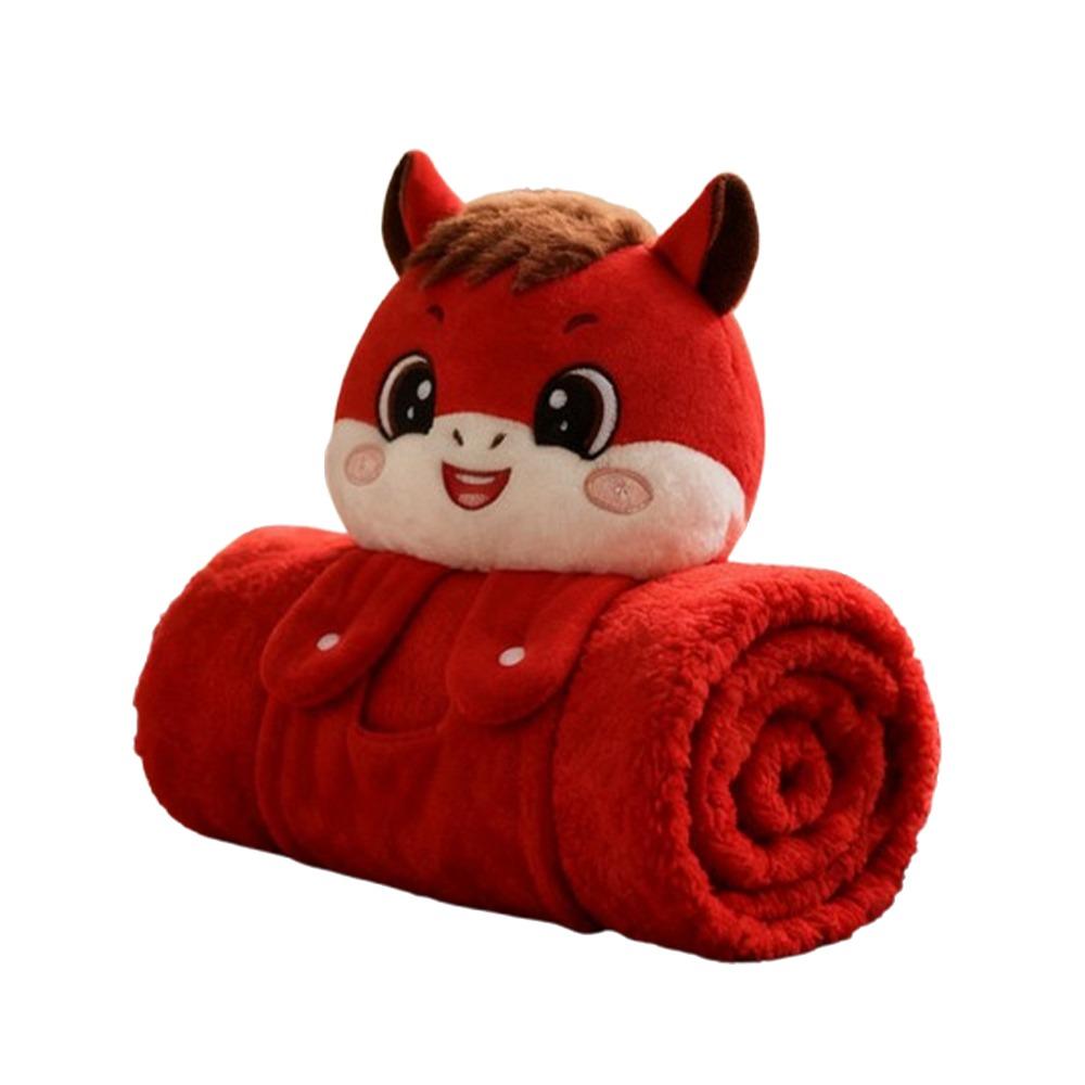 Soft Warm Horse Mascot Blanket Comfortable Fluffy Throw New Year Throw Blanket Folding Cartoon Flannel Blanket Travel