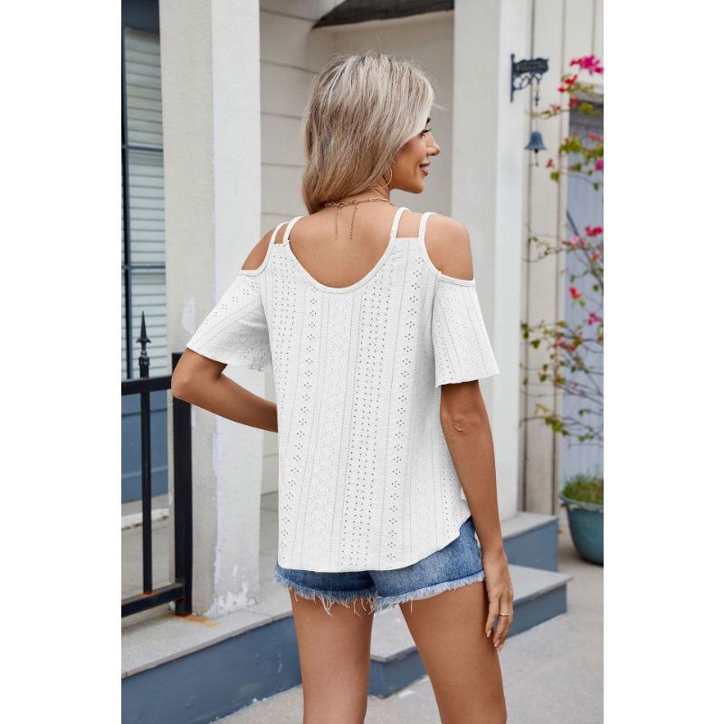 YYFS Women's Fashion Casual Summer Spring Solid Color Print Short Sleeve U-Neck Blouses & Shirts