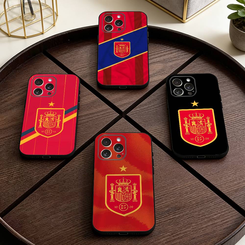 Spanish National Flag Phone Case For iPhone 17,16,15,14,13,12,11 Plus,Pro Max,XS,Soft Silicone Black Cover