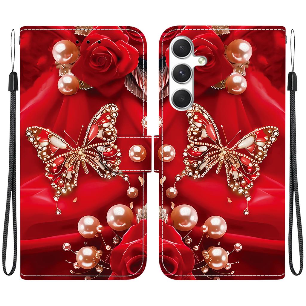 Чехол-книжка из искусственной кожи ручной работы для Samsung Galaxy S24 (СМ-S921B) Противоскользящий ударопрочный чехол с ремешком на запястье и дизайнами в виде сердец/роз и кошек