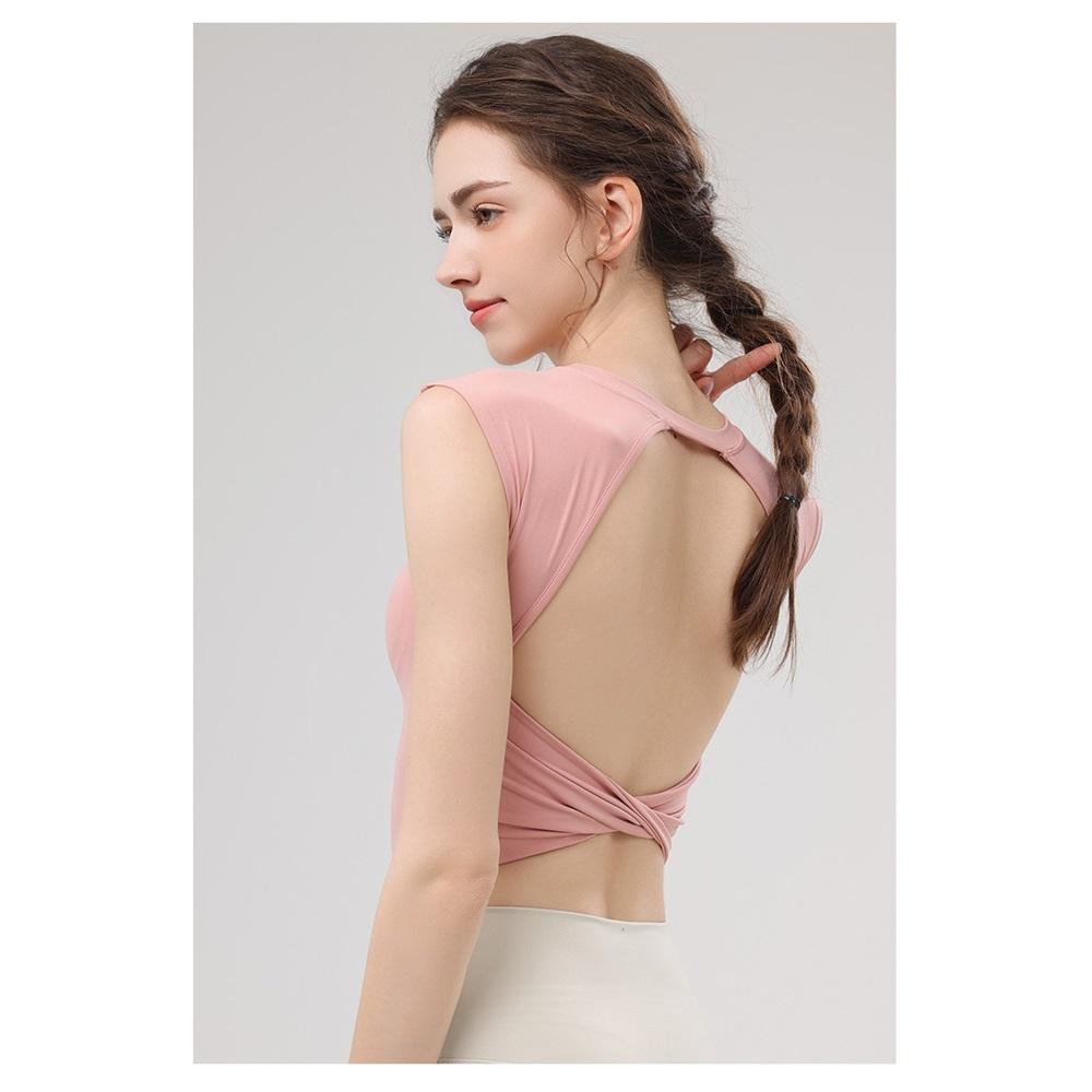 Летний новый костюм для йоги, жилет с нагрудной подушечкой для женщин, спортивный с коротким рукавом, с вырезом на спине, амортизирующий топ-жилет для йоги