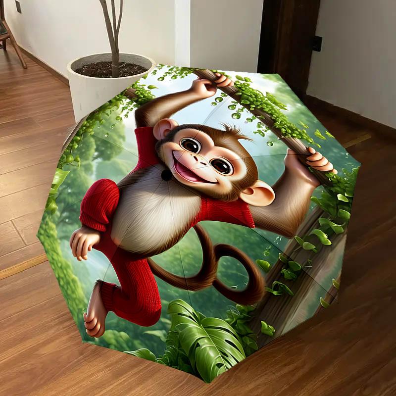 1PC Monkey JungleUmbrella-8-Rib Reinforced, Automatic Open, Lightweight & Durable, Cute Fashion Accessory for Outdoor-P172
