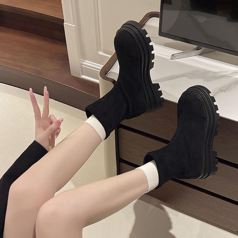 Винтажные массивные женские эластичные современные ботинки, модные туфли без застежек, осенне-зимние туфли на платформе, короткие женские ботинки