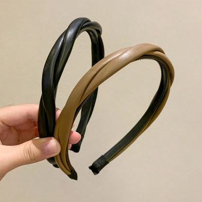Плетеные повязки на голову из искусственной кожи для женщин, простая витая повязка на голову, черная кофейно-бежевая повязка на голову, аксессуары для волос для девочек, головные уборы