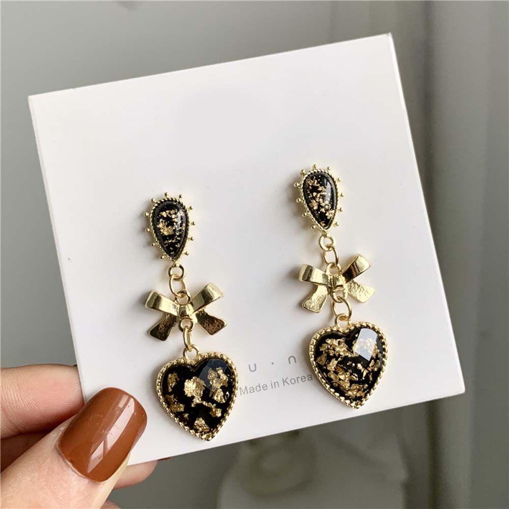 Gift For Women Bowknot Resin Accessories Dangle Stud Earrings Peach Heart Jewelry Drop Earrings