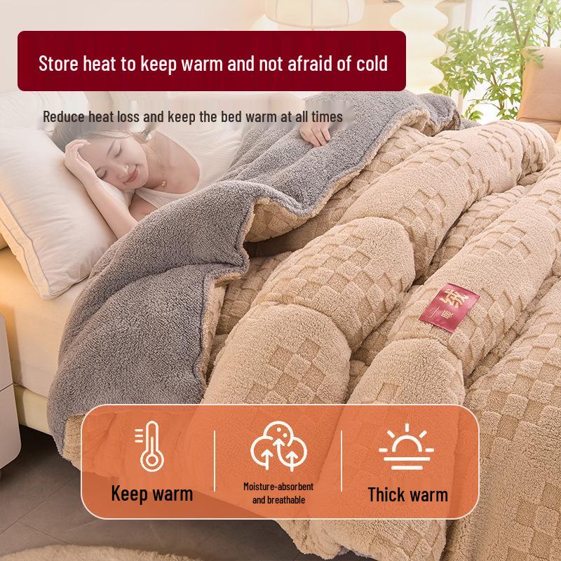 Утолщенное зимнее одеяло из овечьей шерсти и кораллового флиса – Теплое хлопковое постельное белье для односпальной кровати в общежитии