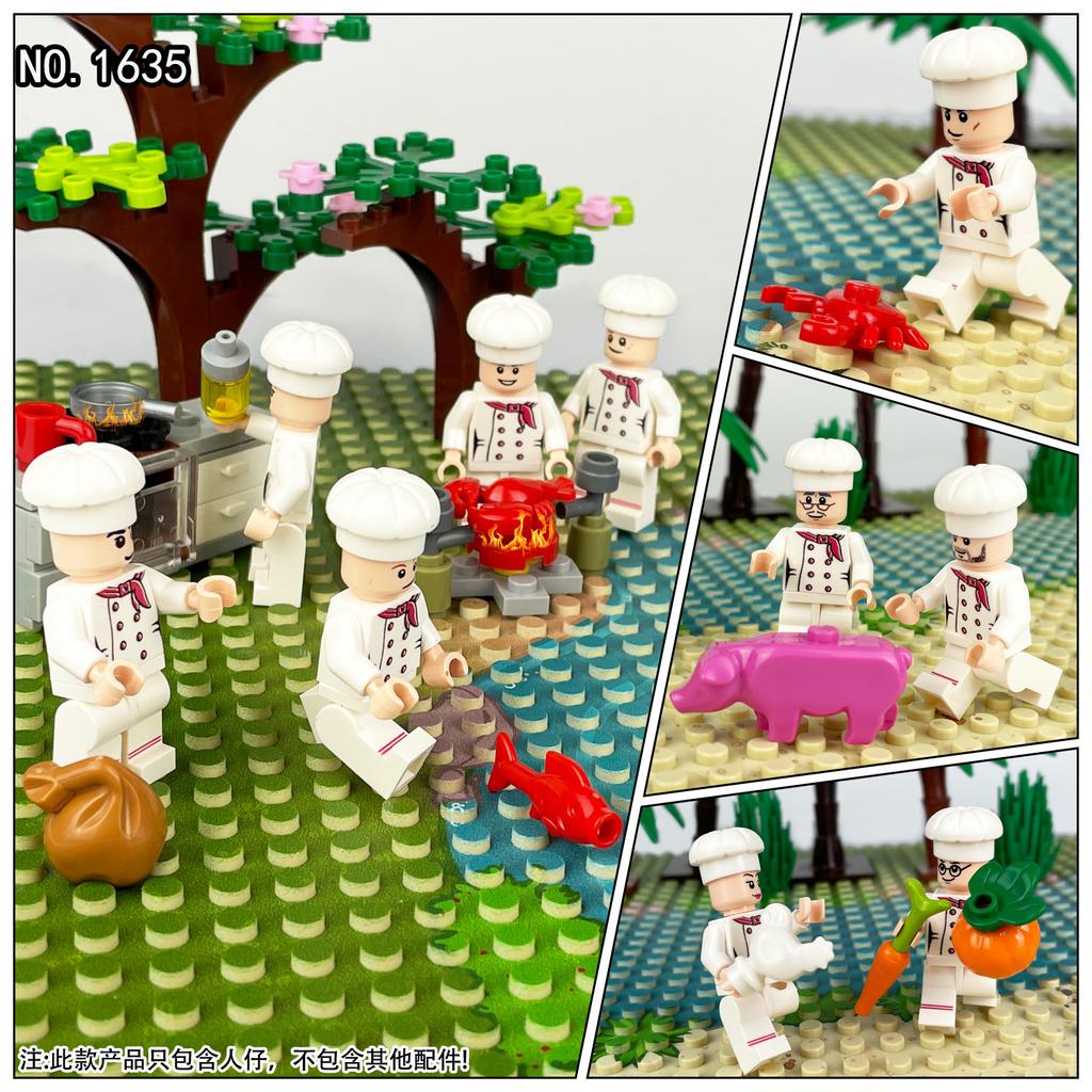 M1635 Chef Building Block Figurine Restaurant Kitchen Cooking Scene Simulation Food Play House Toys