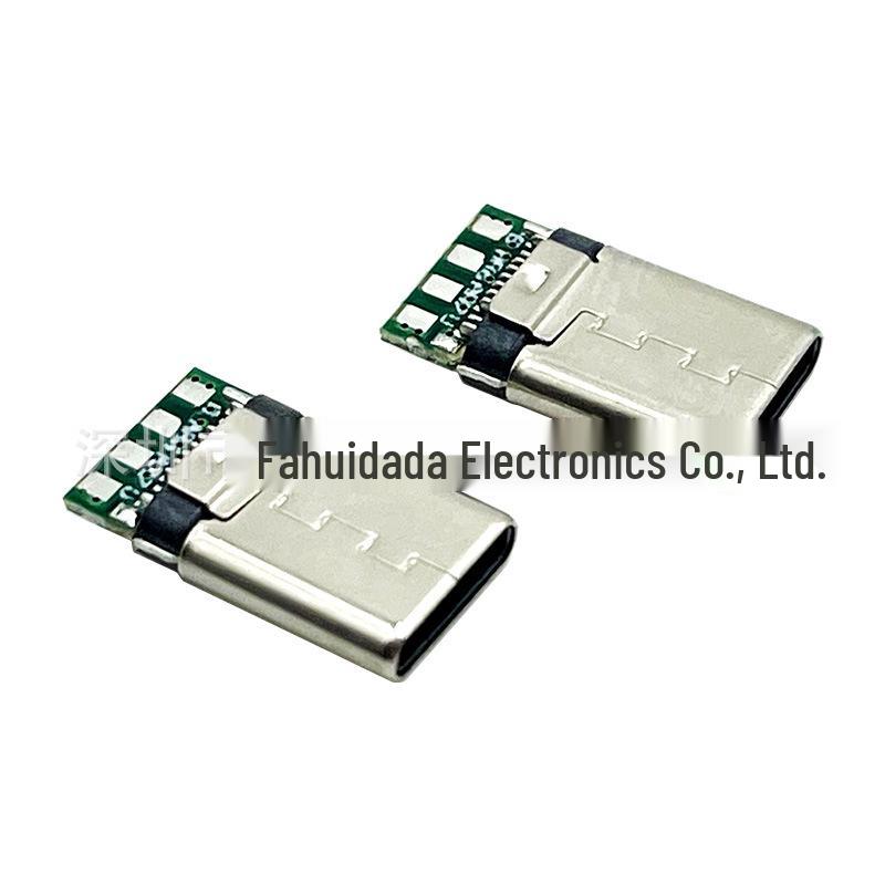 Разъем USB Type-C 16P Папа с 4-жильным Заклепанным Корпусом и Резистором 5.1K, Фиксирующийся, Модель B91 AB6/AB7