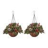 Yousheng Christmas Hanging Baskets Pre-Lit Artificial Basket with LED Lights Pine Cones Berries Winter Outdoor Planter for Outside Porch Front Door