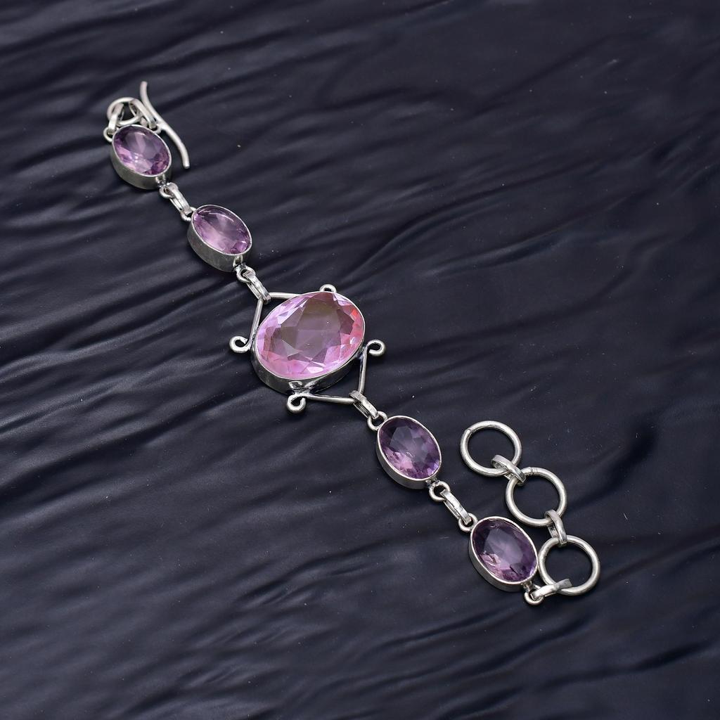 Pink Kunzite Gemstone : 925 Sterling Silver Handmade Multi Gemstone Bracelet Jewelry