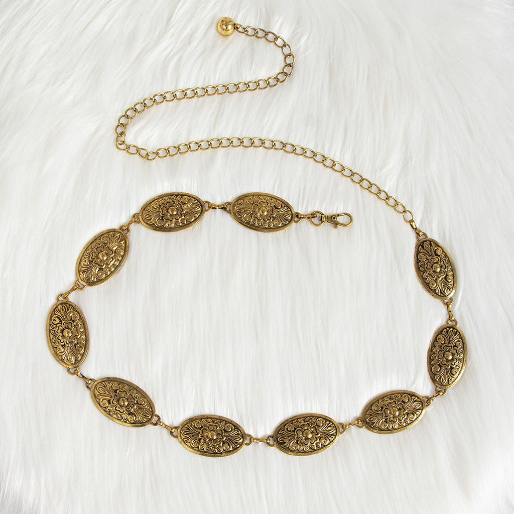 Классическая женская металлическая поясная цепочка с тисненым узором, повседневный модный аксессуар