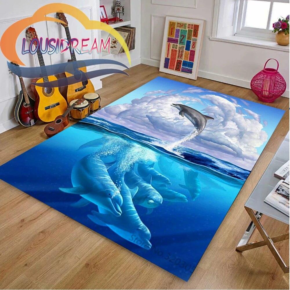 Ковер из мира морских животных Delphinidae, океанические дельфины, гостиная, спальня, большая площадь, мягкий 3D модный декоративный коврик