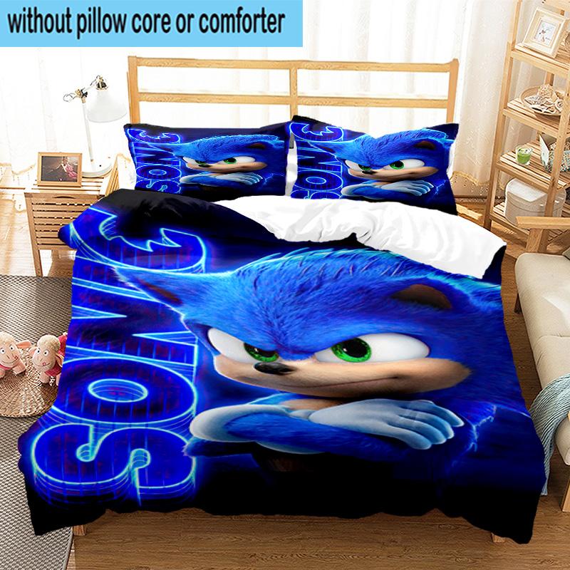 3PCS hedgehog Speed Adventure 3pcs Bedding,Including 3PCS Duvet Cover And 2pcs Pillowcases Perfect for Christmas,Ideal for Bedroom, Dormitory