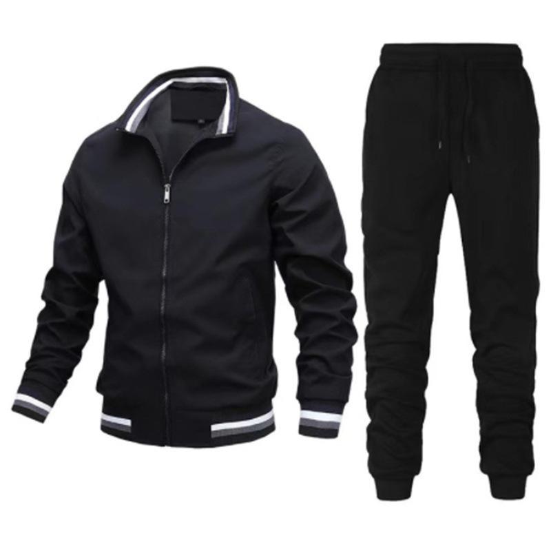 Autumn Men's Casual Solid Color Jacket Set