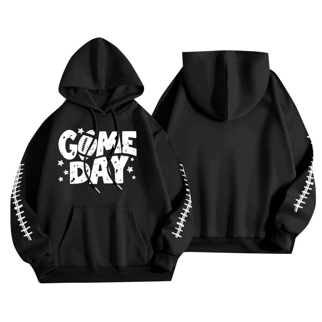 Women's Fashionable, Casual, Comfortable Round-neck, Hooded, Long-sleeved, Rugby-print Warm Sweater