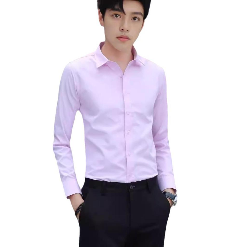 Мужская рубашка в деловом стиле с длинным рукавом, корейский стиль, не требует глажки, белая/черная, летняя рабочая одежда