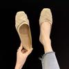 Spring and Summer New Women's Shoes Retro Casual Fashion Square Head Shallow Mouth Flat Bottom Flat Heel Women's Single Shoes