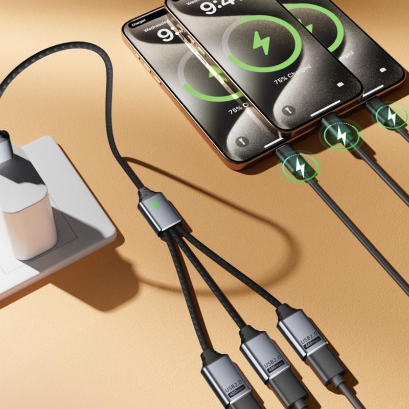USB OTG разветвитель Кабель USB Male на 3 Female порта для одновременной зарядки и передачи данных Алюминиевый USB хаб