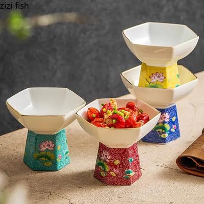 Цветная эмаль Керамическая шестигранная миска на высокой ножке Десертная миска для закусок Миска для суши Ресторан Молекулярная кухня Креативная посуда