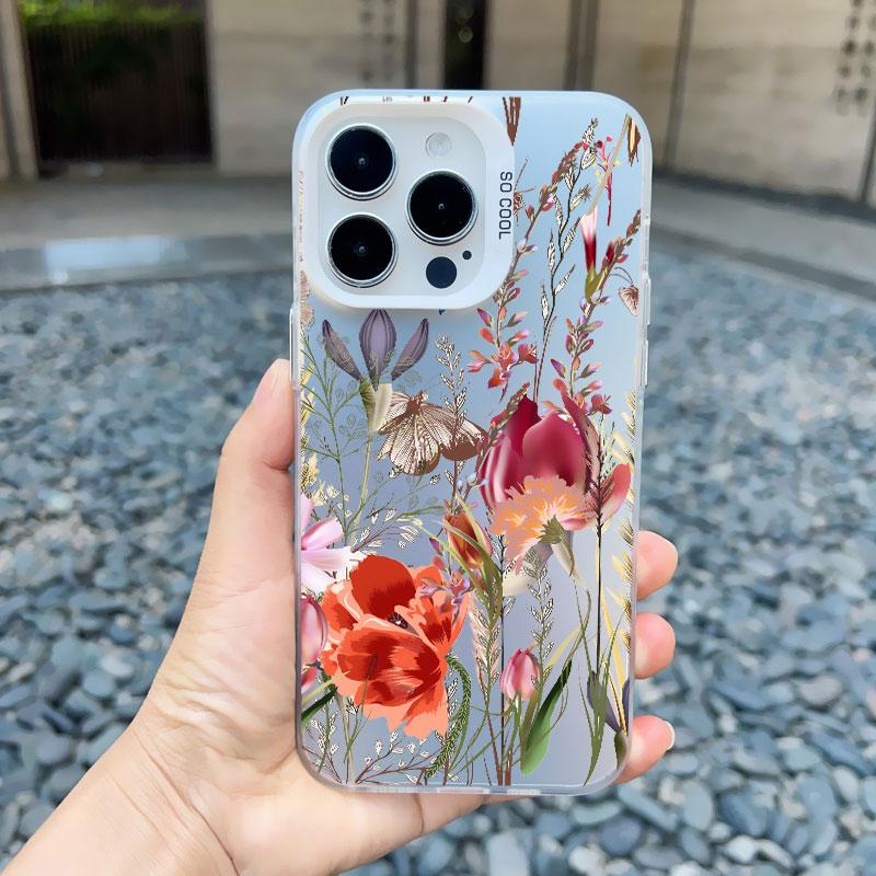 Роскошный Ретро Цветочный Чехол для Телефона iPhone 12 15 11 12 13 14 Pro Max 15 14 Plus 13 Mini Ударопрочный Матовый Лазерный Задний Чехол