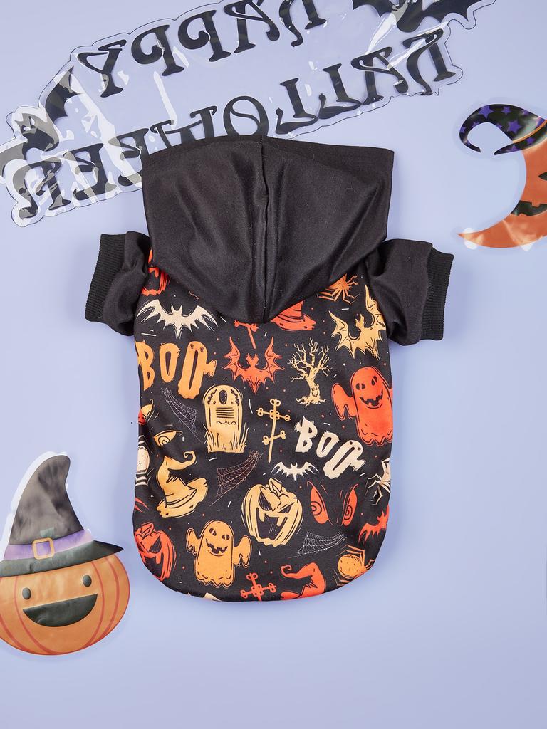 Halloween Print Dog Hoodie & Cat Sweatershirt Party Costume Winter Hooded Shirt