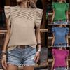 New Summer Tops Women Vintage Casual Loose Blouses for Women Elegant Pleated Ruffled Short Sleeve Shirt Woman Fashion Solid Pullover Blouse 26597