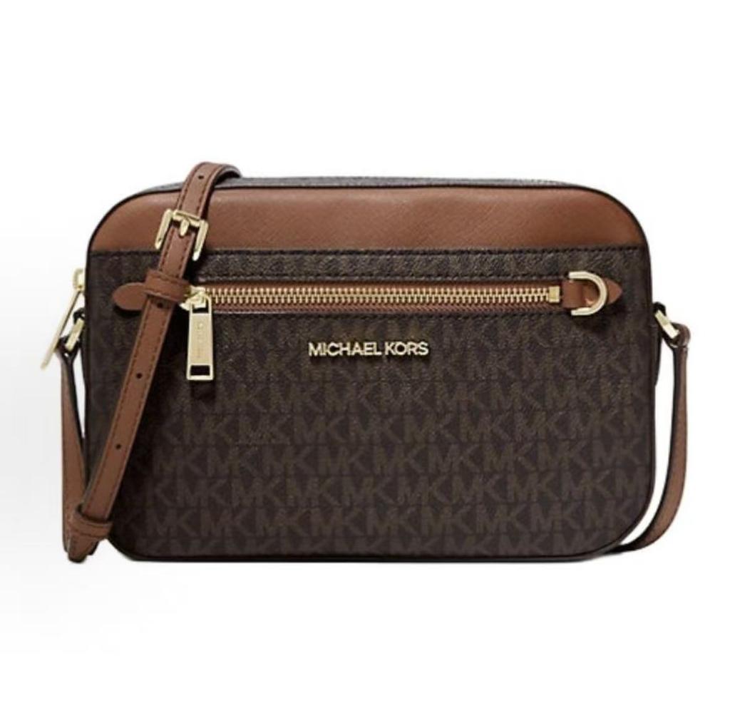 Michael Kors Mk Jet Set Сумка-камера с монограммой и цепочкой из ПВХ и кожи Женская сумка через плечо Карамельный Желудь 35S1GTTC9B-BROWN