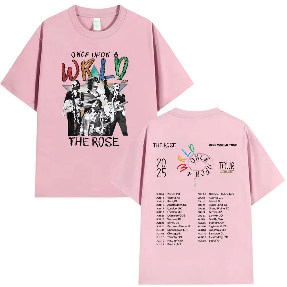 2025 Лето Kpop The Rose Once Upon AWRLD Мировой тур Футболка Мужская Хип-Хоп Корея 100% Чистый Хлопок Печатная Футболка Одежда Футболки