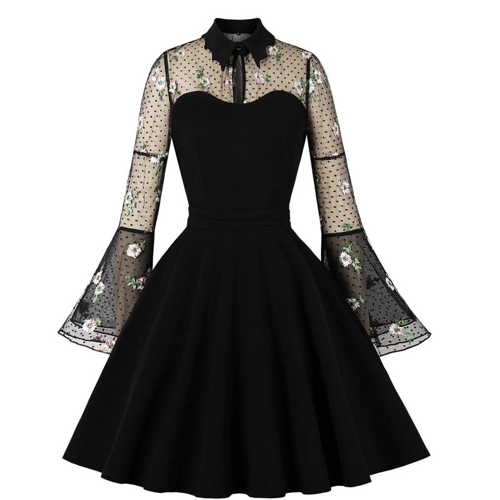 Женские ретро-готические свободные платья с вышитыми развевающимися рукавами и вырезом в форме сердца Платье на Хэллоуин Вечерняя коктейльная вечеринка Повседневная одежда Одежда для особых случаев S-4XL