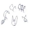 European-American Style 5-Piece Leaf Cartilage Ear Cuff Set - Fashionable, Creative, Non-Pierced Double-Layer Earrings