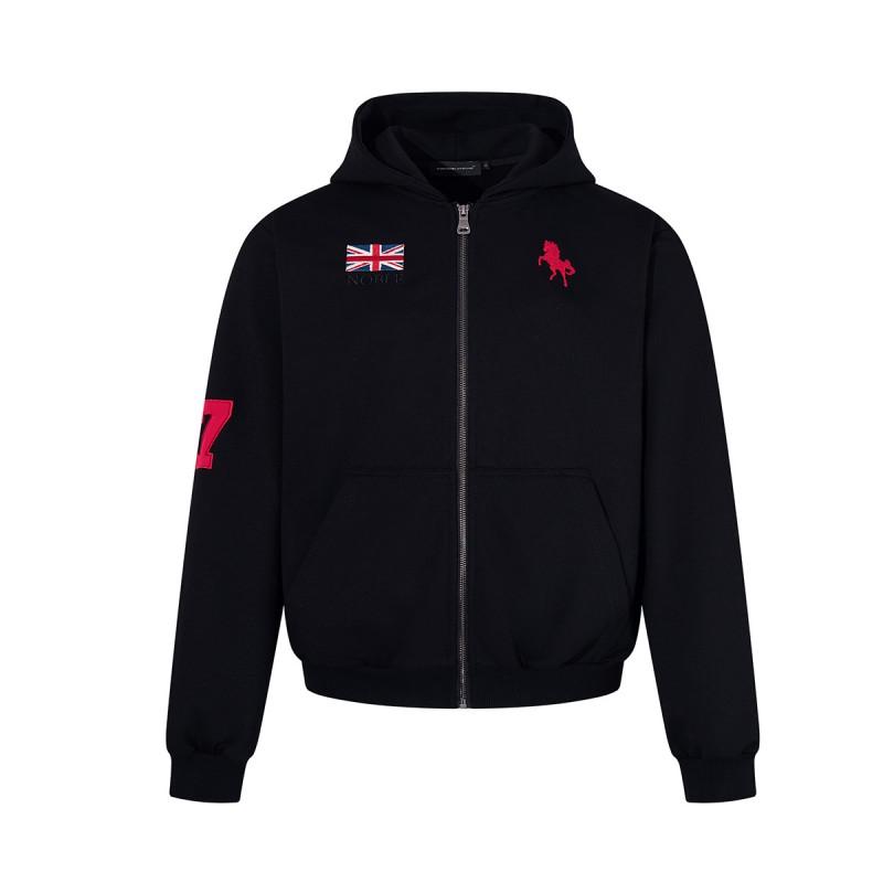 Magic Bear 2026 American Retro Embroidered Zip Hoodie Loose Fit Sweatshirt Teens
