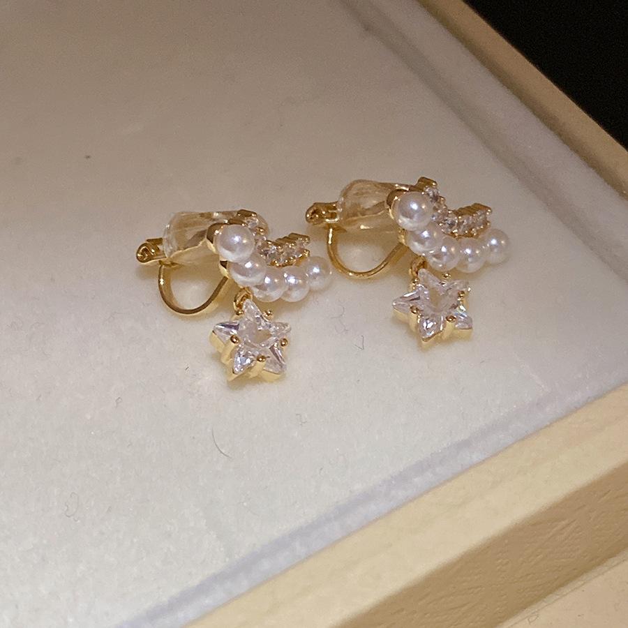 K real gold electroplated zircon pearl star pendant earclip exquisite fashion earrings light luxury high-end earrings women