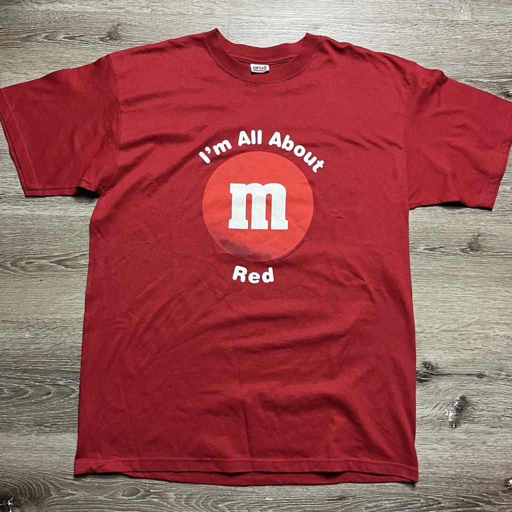 Vintage Red M&M Candy Snack Tee Shirt Large I’m All About Red 2004 Anvil