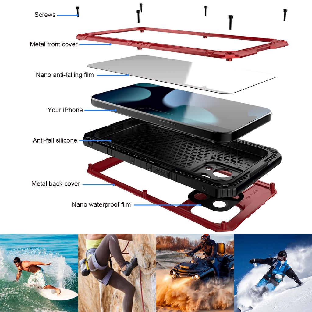 For iPhone 15 Pro Max IP68 Waterproof Case Anti-drop Phone Cover with Screen Protector