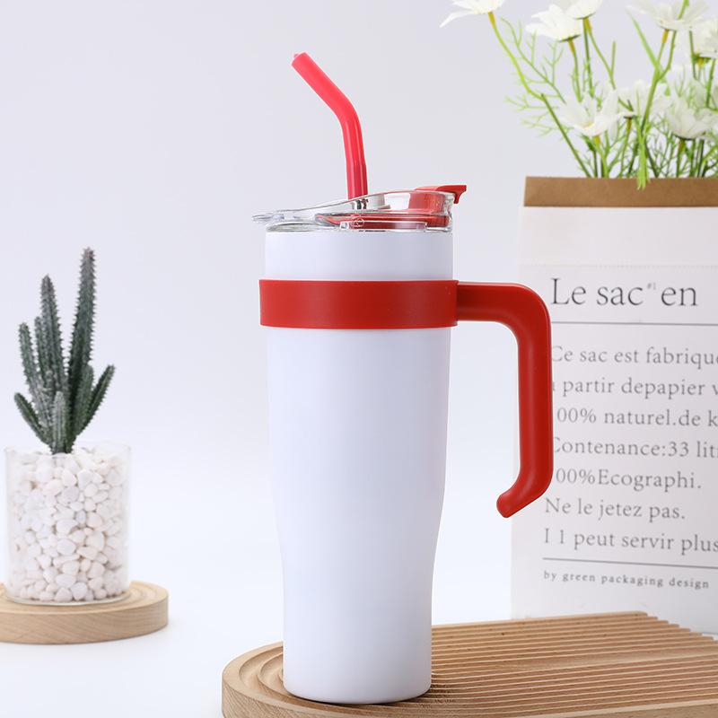 304 Stainless Steel Handle Ice Cream Cup 40oz Large Capacity Gradient Car Cup Vacuum Straw Insulated Cup