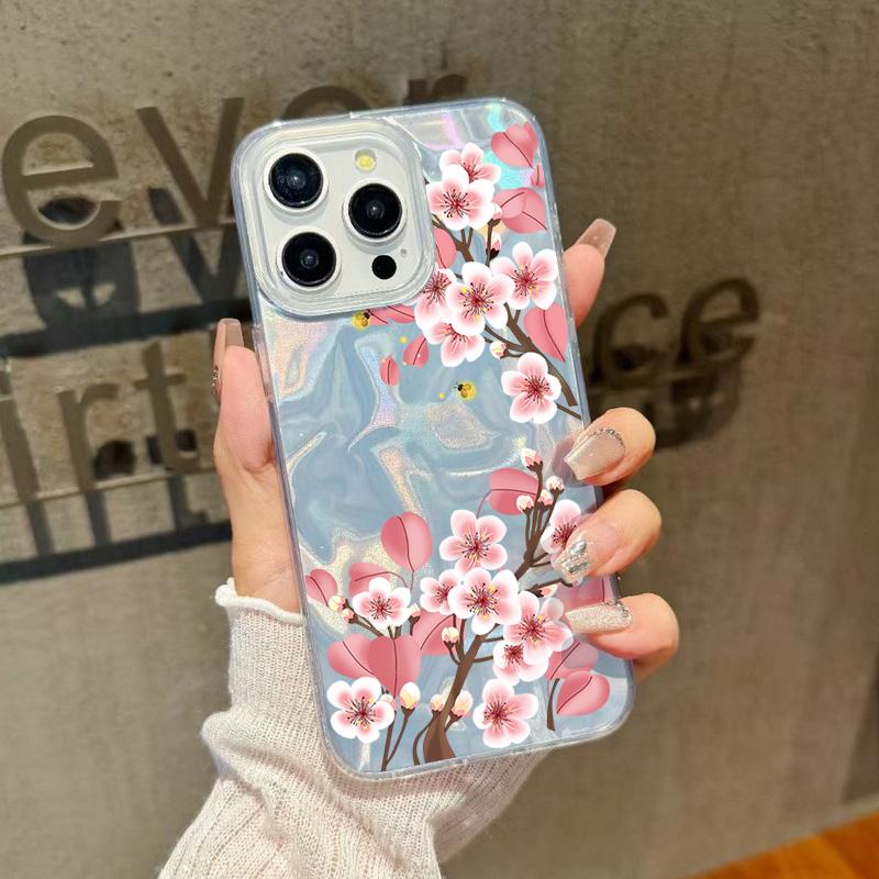 Для iPhone 16 Plus 15 Pro Max 14 Pro 13 12 11 чехол роскошный блестящий цветочный принт глянцевый ударопрочный TPU PC тонкий прозрачный чехол для телефона