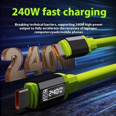 Кабель USB Type-C на Type-C для быстрой зарядки 240 Вт 1,5 м с дисплеем мощности в реальном времени для кабеля быстрой зарядки мобильного телефона
