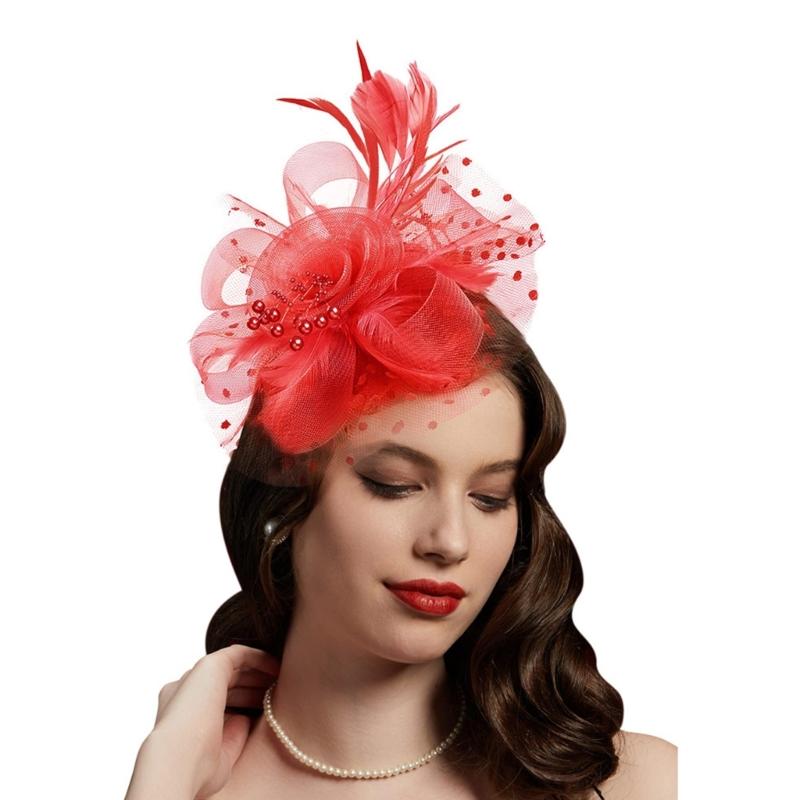 Шляпка-fascinator с перьями, топ-шляпа из тюля для девичника и тематических вечеринок, головной убор для коктейльной вечеринки, собрания, наряжания
